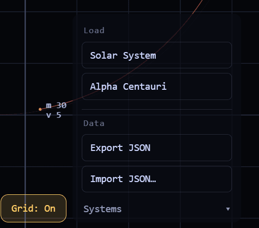 The predefined systems menu, listing several starting configurations.